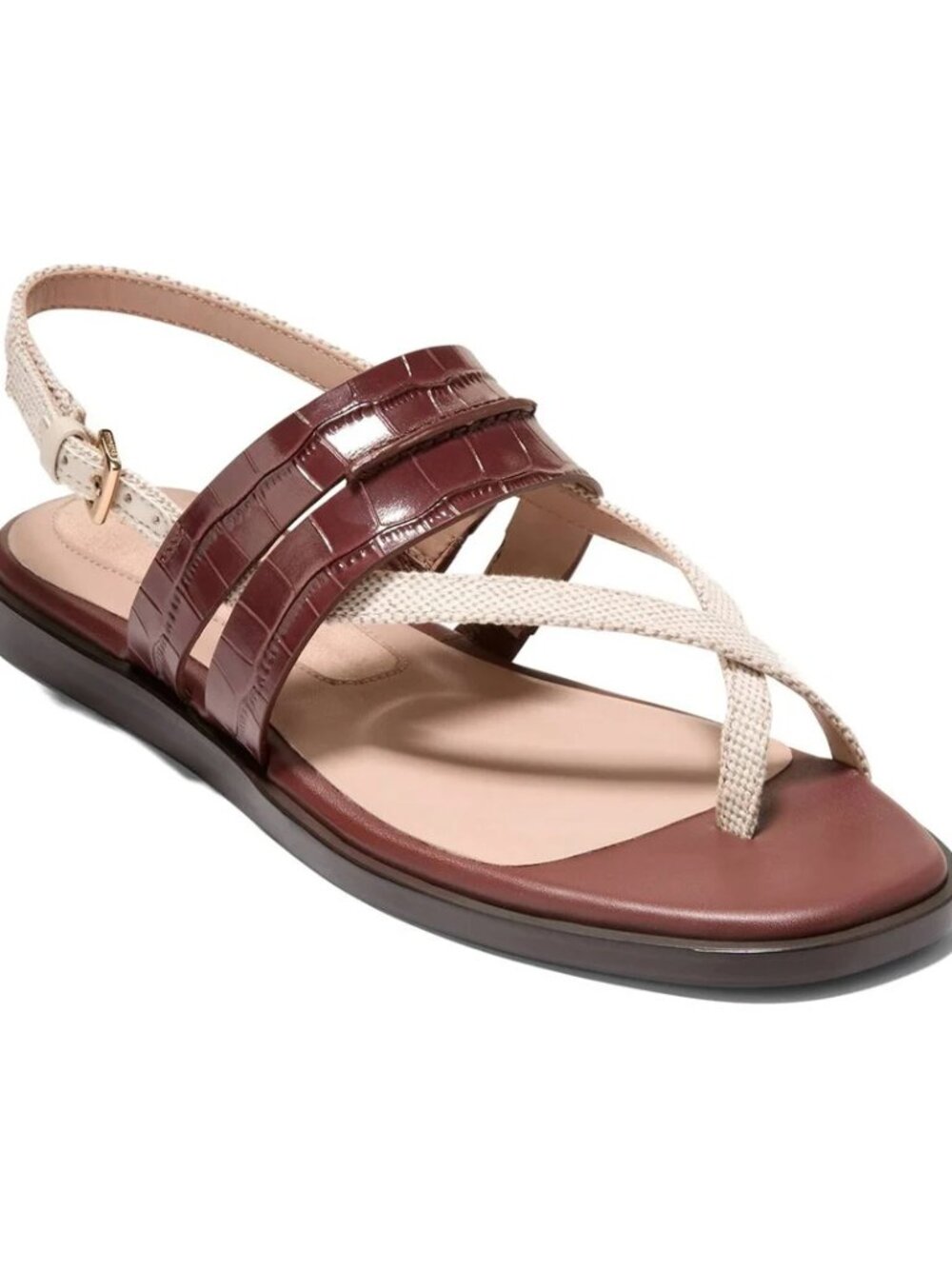 Cole Haan Estella Flat Thong Sandals 7.5 NEW IN BOX Mahogany Brown Croc